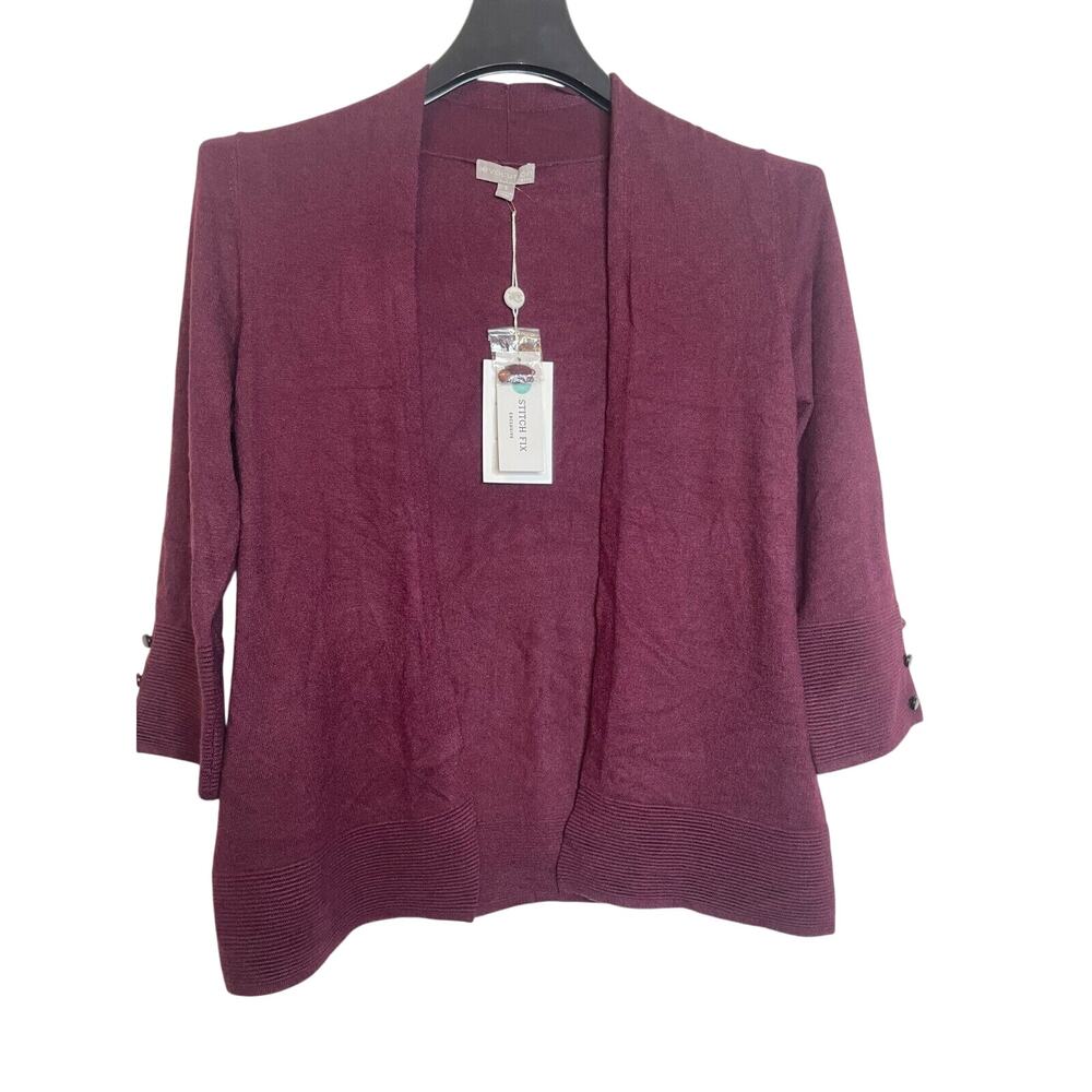 Evolution Womens Pullover Open Front Cardigan Sweater 3/4 Sleeve Size S Burgundy
